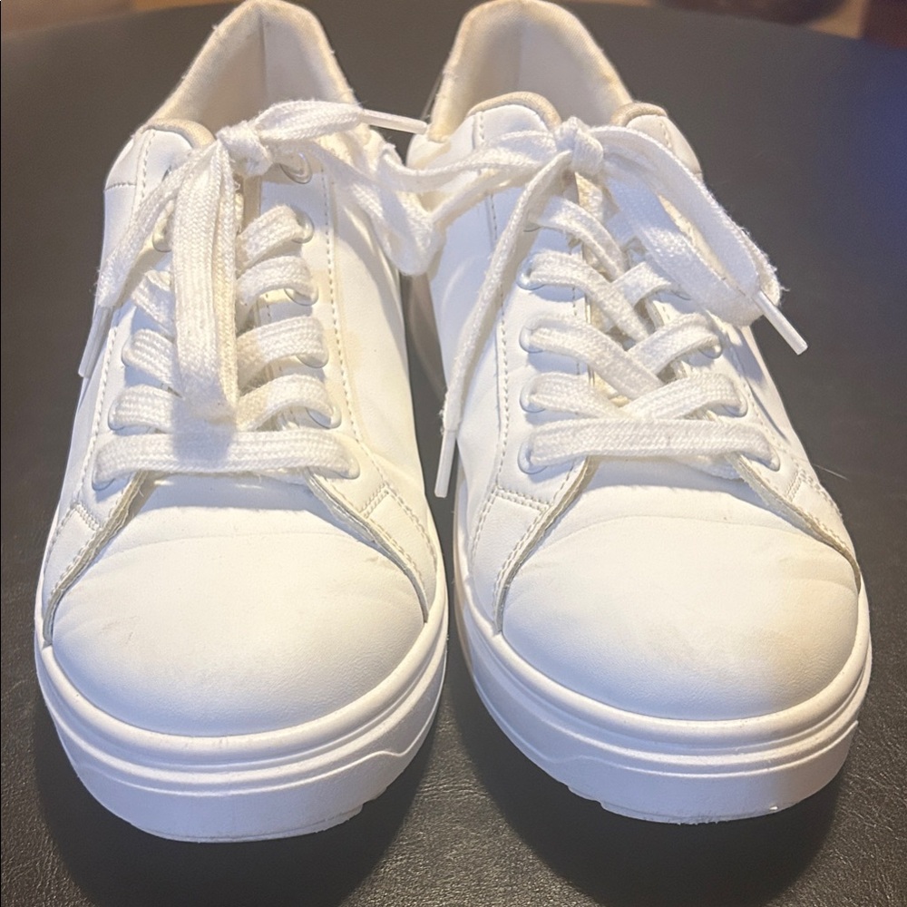 Madden Girl White Sneakers with silver trim on back heel
